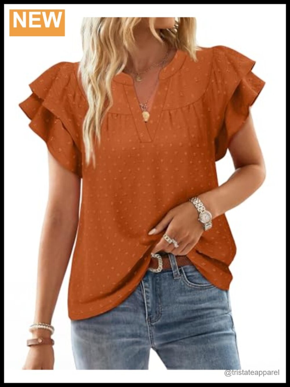 Women's Swiss Dot V-Neck Ruffle Sleeve Blouse Short Sleeve Polyester Summer Top